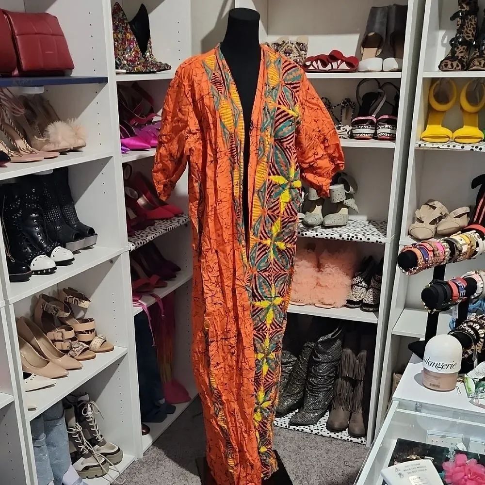 Vibrant Orange Patterned Robe